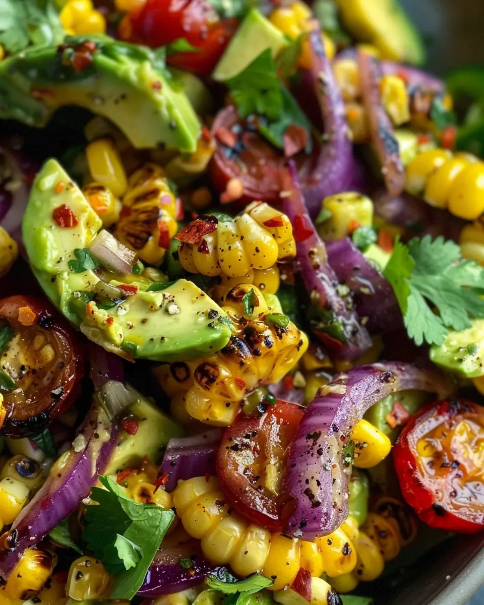 Charred Corn Avocado Salad with Roasted Red Onions Delight