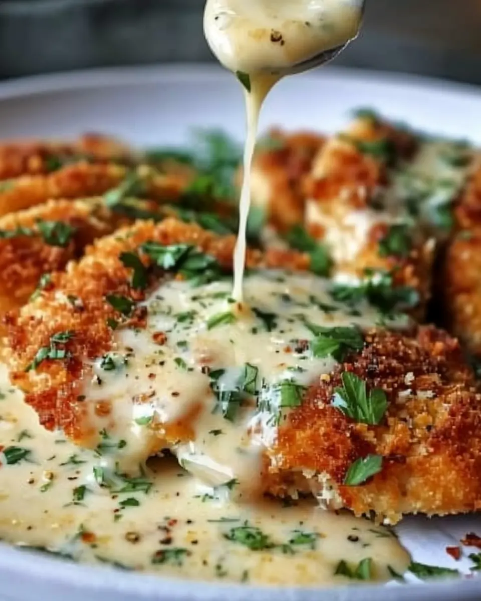 Parmesan Crusted Chicken: Juicy Delight with Creamy Garlic Sauce