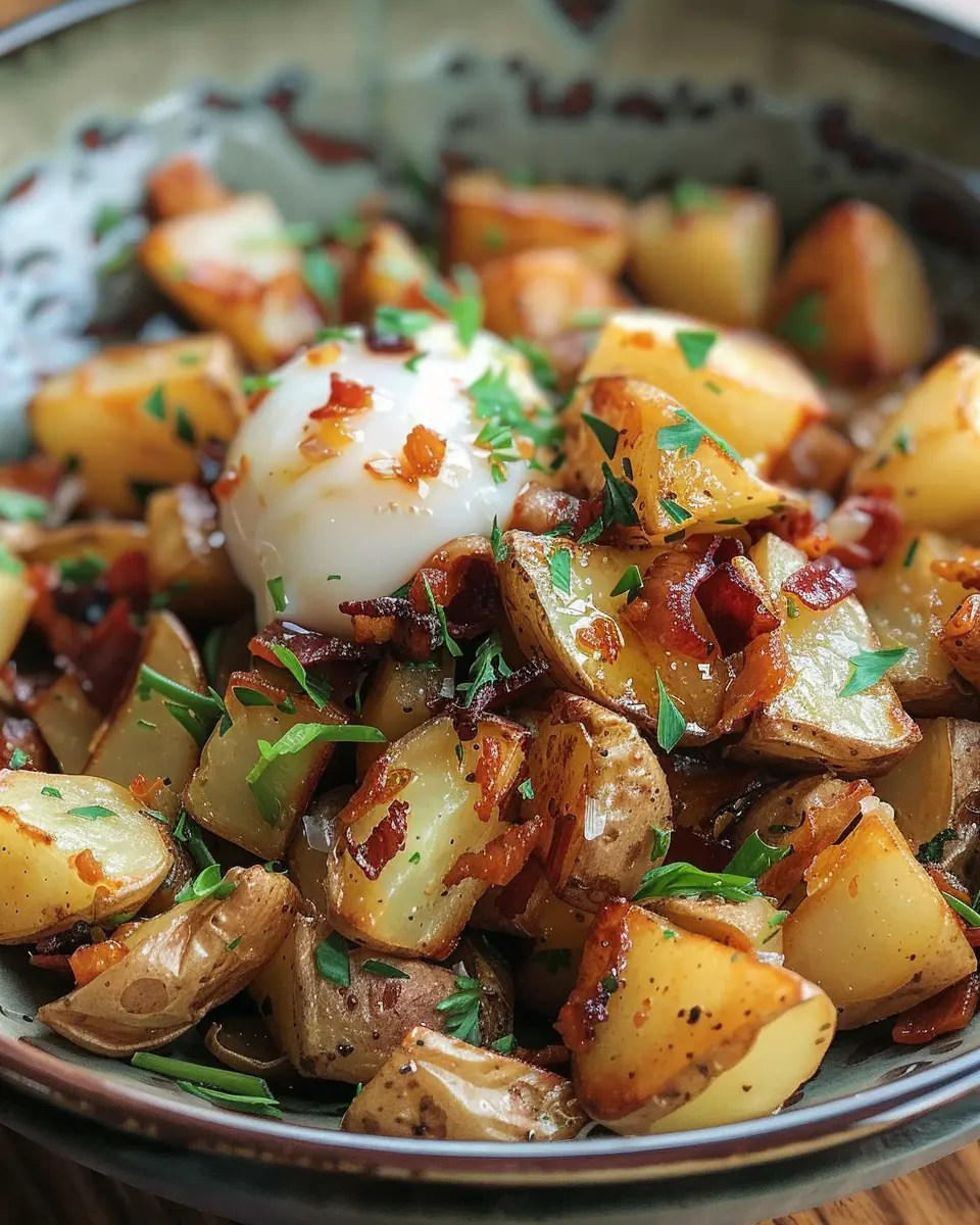 Bangin’ Breakfast Potatoes with Turkey Bacon and Chicken Ham