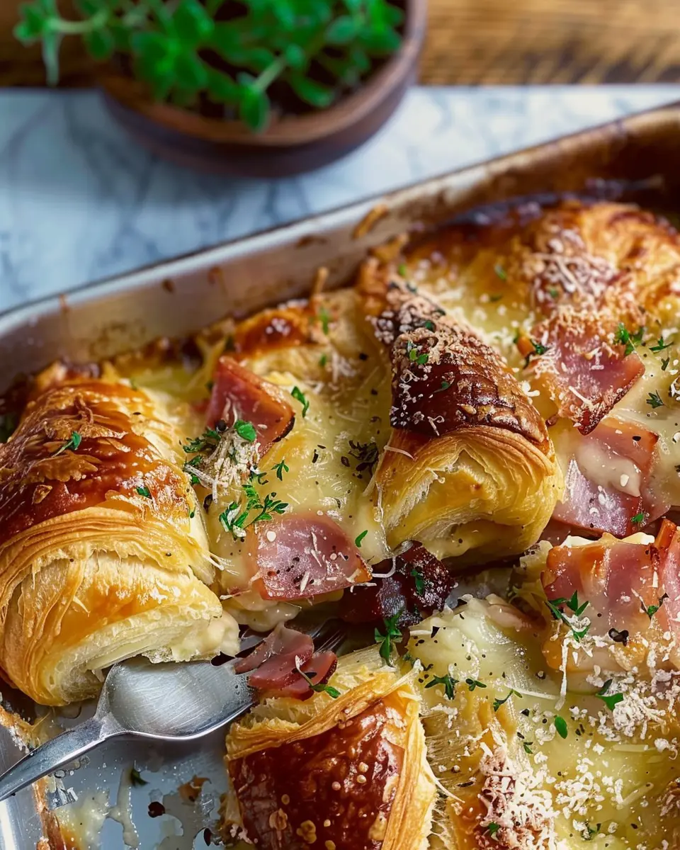 Ham and Cheese Croissant Bake: Easy Chicken Ham and Turkey Bacon Delight