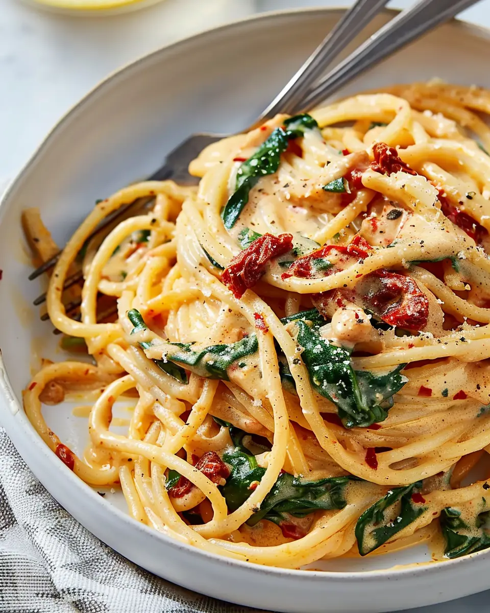 Spaghetti & Spinach: Indulgent Sun-Dried Tomato Cream Sauce Recipe